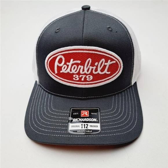 Peterbilt 379 Embroidered Patch Flat Bill Mesh Snapback Trucker Cap Hat PB Semi - Picture 3 of 4